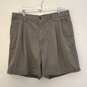 Eddie Bauer Cotton Pleated Twill Chino Shorts, Safari Gray- 35” Waist